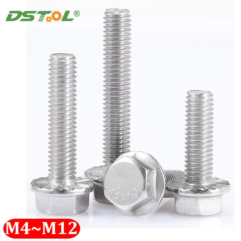 

DIN6921 Serrated-Flange Hex Head Screws 304 Stainless Steel Hexagon Head With Serrated Flange Cap Screw Bolt M4 M5 M6 M8 M10 M12