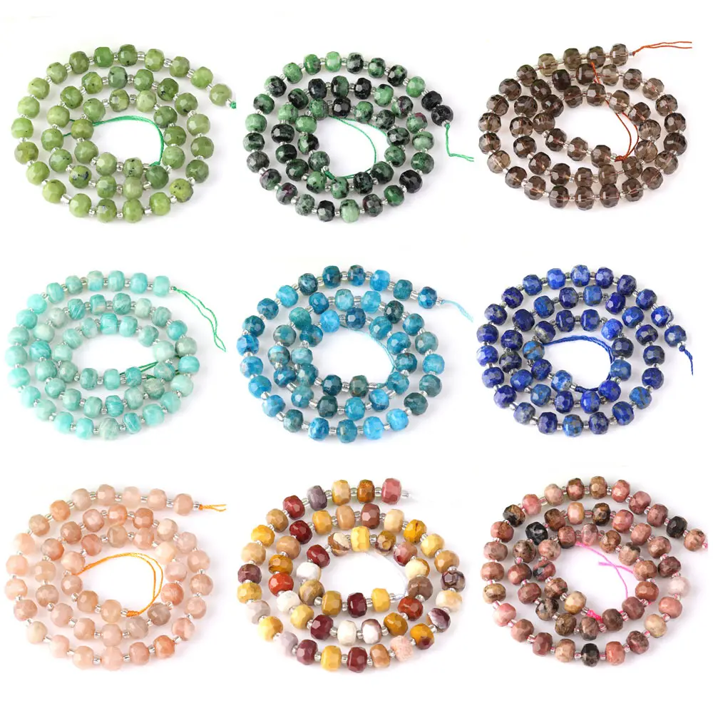 

Natural Stone Amazonite Bead 8x6mm Apatite Agate Lapis Lazuli Faceted Flat Rondelle Spacer Beads For DIY Jewelry Making