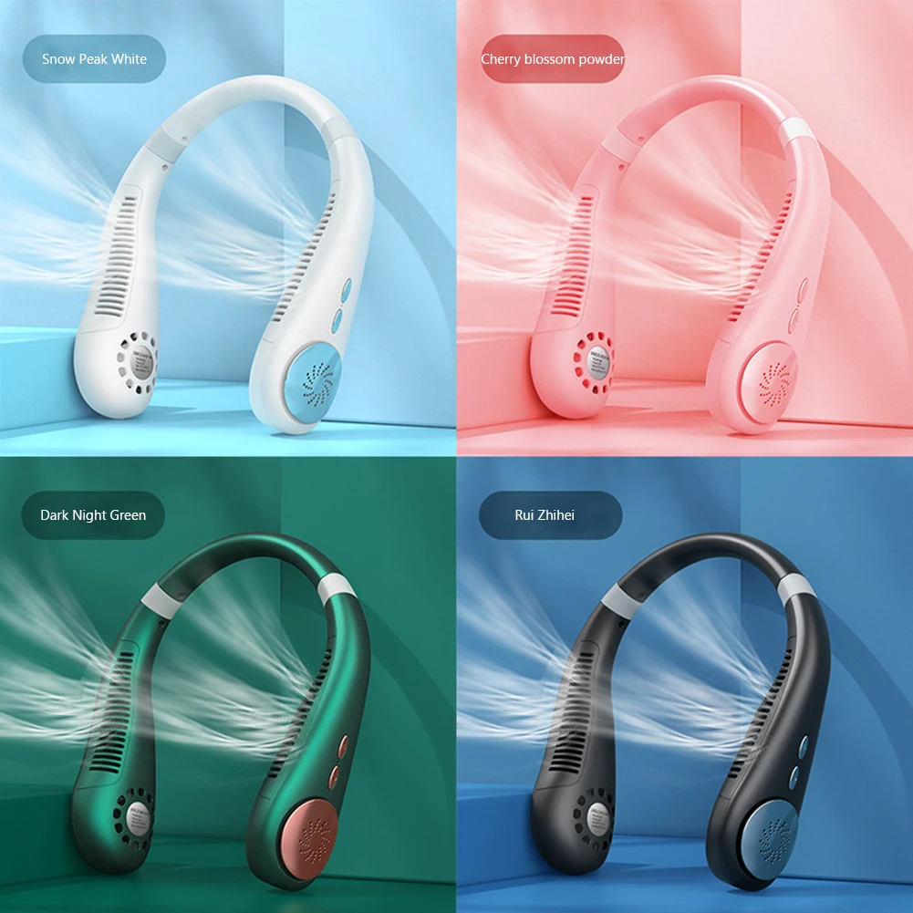 

Electric Fan Rechargeable 2400mAh Bladeless Lazy Neck Fan 3 Speeds Adjustable with Light for Home School Office