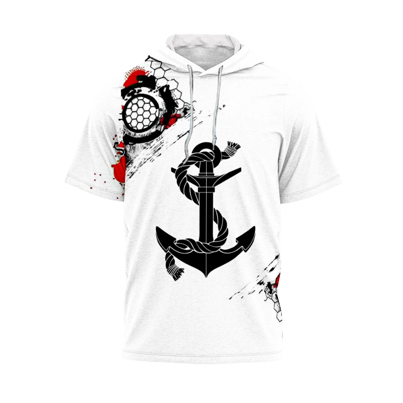 

Sailor Anchor Pirate Skull Unisex T-shirt Hooded Short Sleeve Top 2022 New Summer Casual Daily Oversized Shirt With Hood