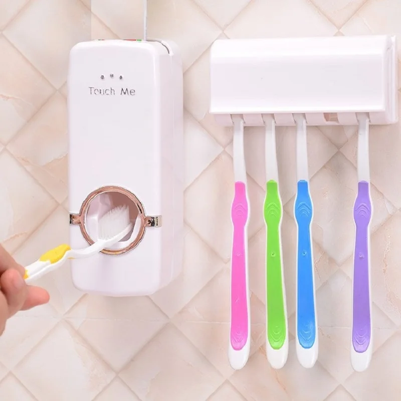

Toothbrush Holder Bathroom Accessories Set Automatic Toothpaste Dispenser Toothbrush Wall Mount Rack Bathroom Organizer Holder