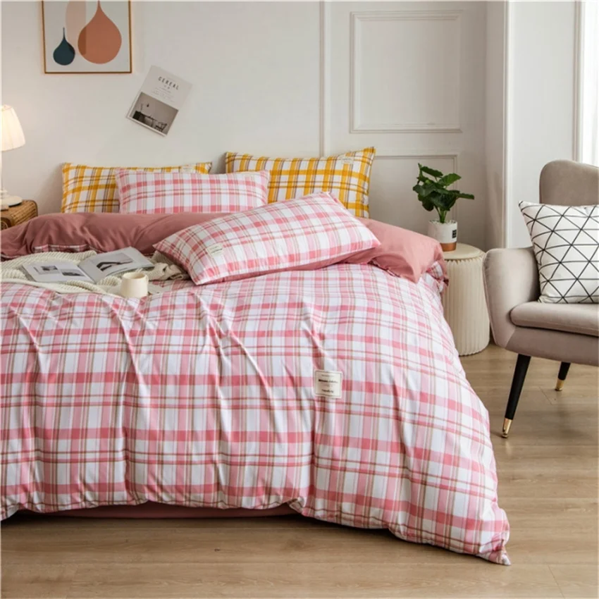 

Nordic Cotton Bedding Set 4/5/6pcs Home Textiles Fashion Plaid Duvet Cover Fitted Bed Sheet 220x240 Quilt Cover Bed Cover Set