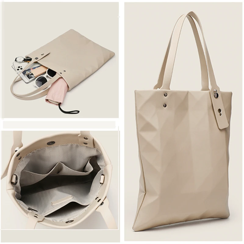 Fashionable Folding Rhombus Rhombus Bucket Bag Handbag Shoulder Bags 2022 New High Capacity Summer Laser Geometric Tote Bag