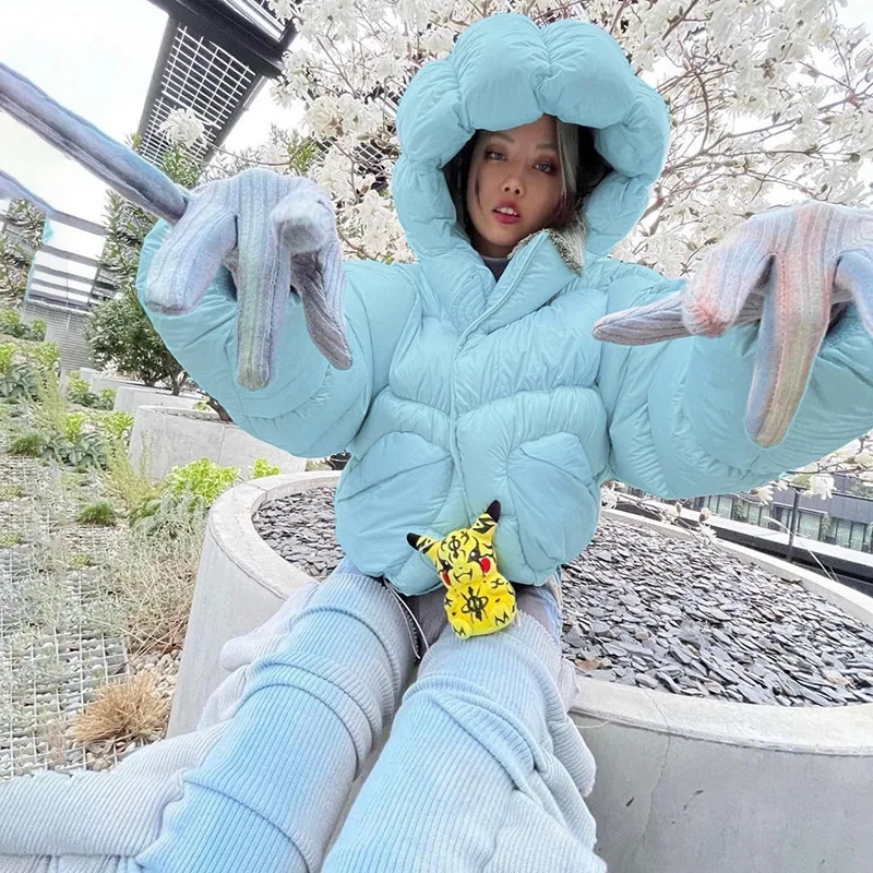 @YYDS Women's New Fashion Blue Apricot Hooded Solid Versatile Thick Warm Jacket Cotton Jacket Coat
