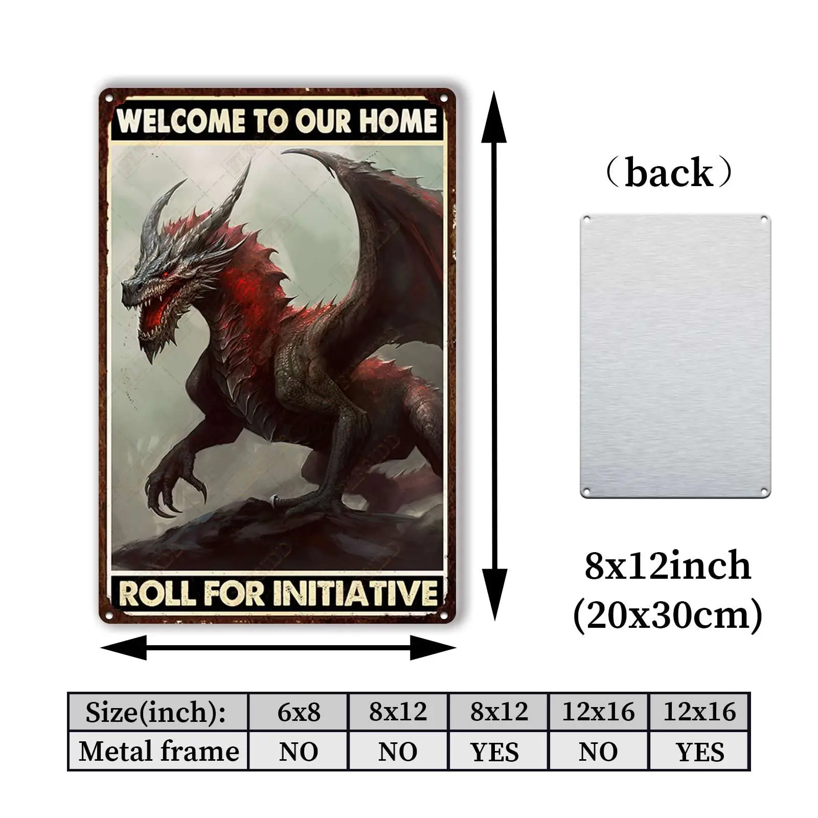 FLFGIDD Оловянная табличка Дракон Добро пожаловать в ваш дом рулон для гостиной