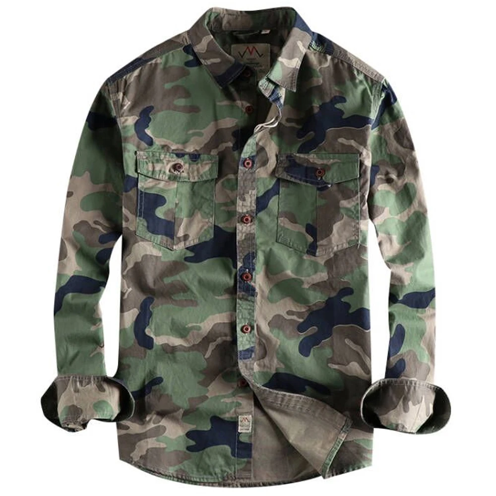 Military Camouflage Shirt Men Long-sleeved Casual Army Men's Youth Topwear European Basic Shirt Male 2 Pockets Free Shipping