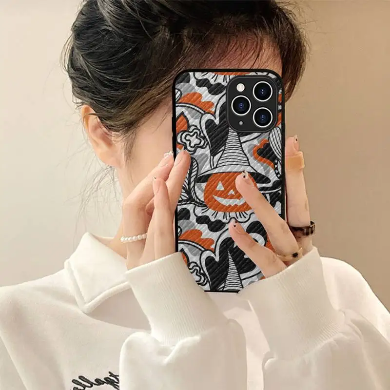 

Happy Autumn Pumpkin leaf Phone Case Hard Leather Case for iPhone 11 12 13 Mini Pro Max 8 7 Plus SE 2020 X XR XS Coque