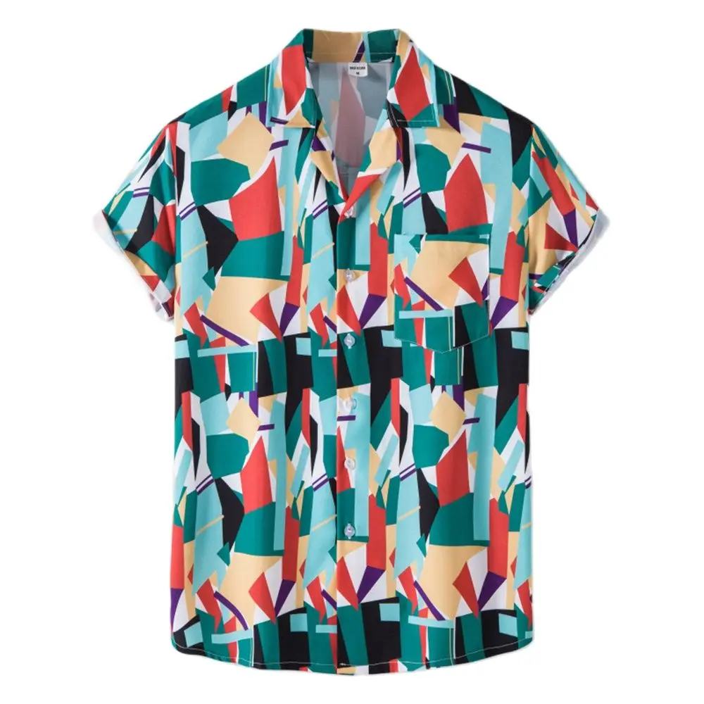 

Мужская рубашка В Гавайском пляжном стиле, модная блузка с коротким рукавом, с кубинским воротником и принтом, 10 цветов