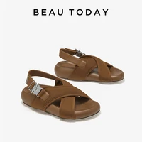 Босоножки BEAUTODAY женские из овечьей кожи, модные Нескользящие шлепанцы для улицы, Пляжная Повседневная прочная обувь, коричневые, 38265