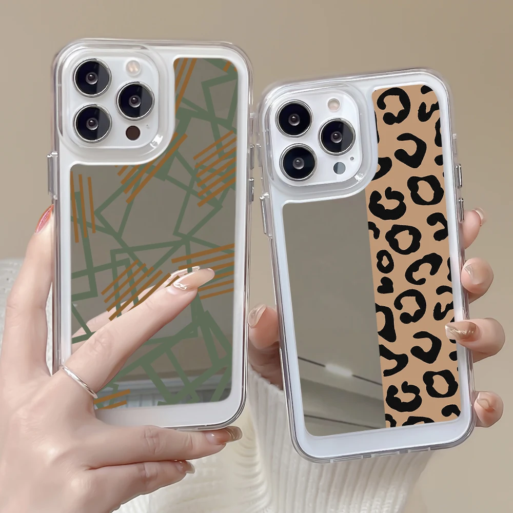 

Leopard Phone Case for IPhone 13Pro 12Pro 11 Pro Max Transparent Soft Cover for IPhone 14 Plus 13 12 11 Fashion Mirror Fundas