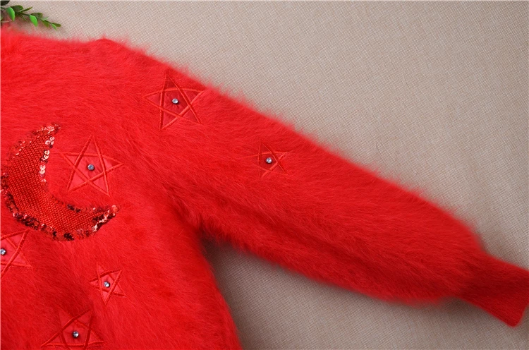 Женский Mujer осенне-зимний красный винтажный свободный свитер с вышивкой бисером