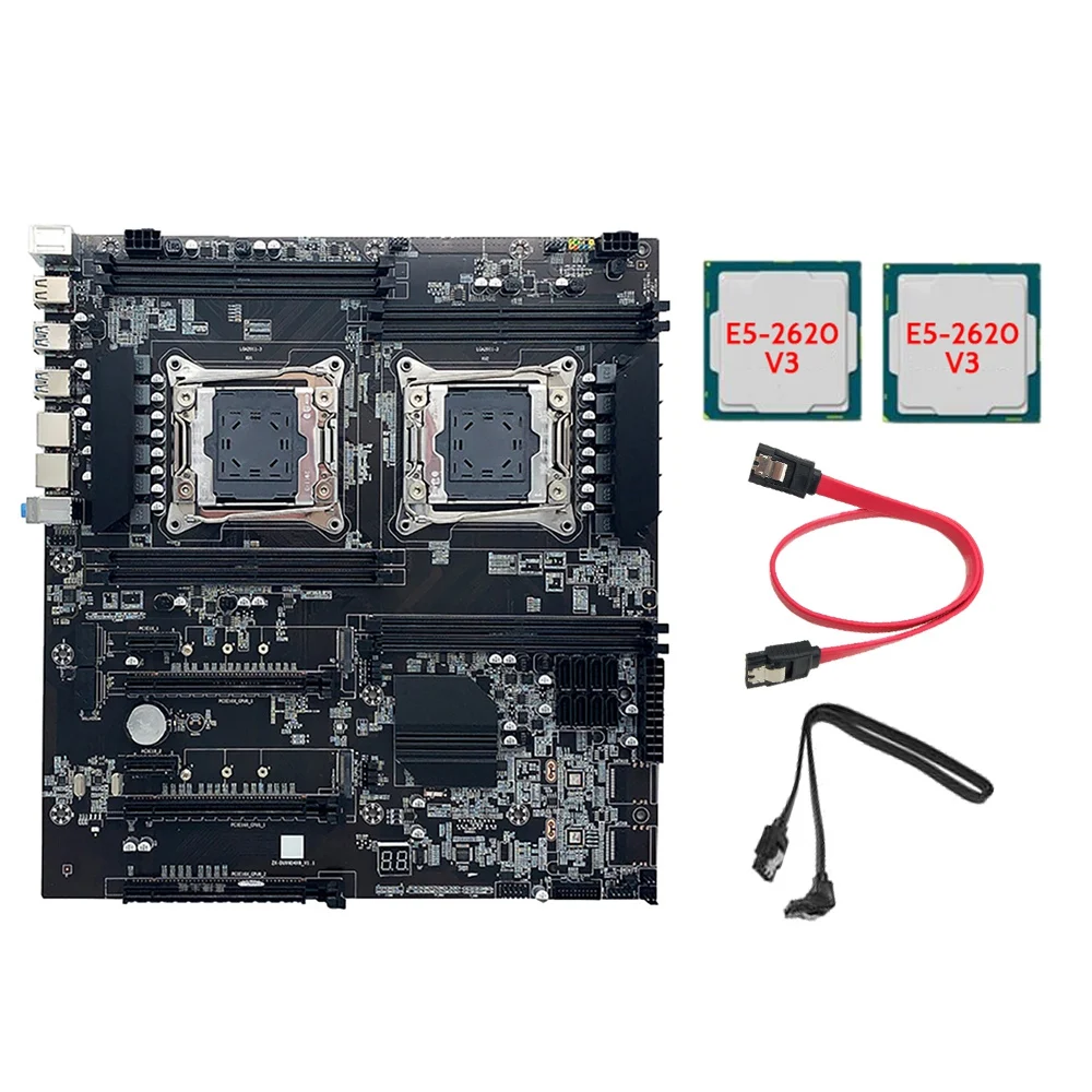 

X99 Dual-Socket E-ATX Motherboard with 2XE5-2620 V3 CPU+2XSATA Cable LGA2011-3 Dual CPU DDR4 ECC Memory Slot 8XSATA2.0