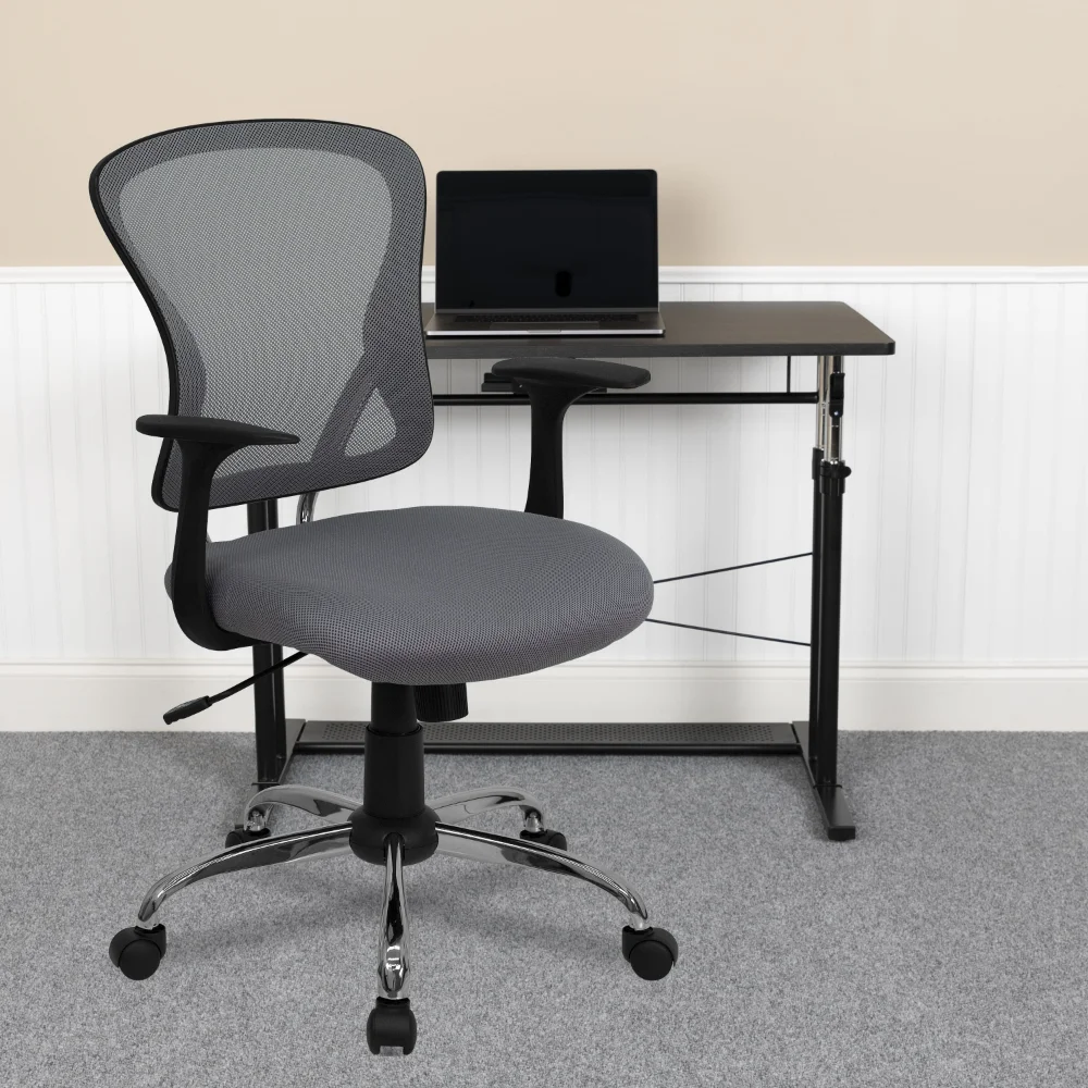 

Mid-Back Gray Mesh Swivel Task Office Chair with Chrome Base and Arms Computer Chair Home Office Chair Lift Swivel Chair
