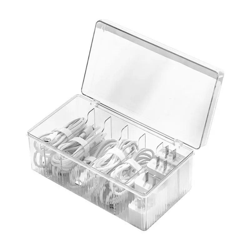 

Clear Cable Storage Box Plastic Data Line Storage Container For Desk Stationery Multifunctional Headset Data Charging Line