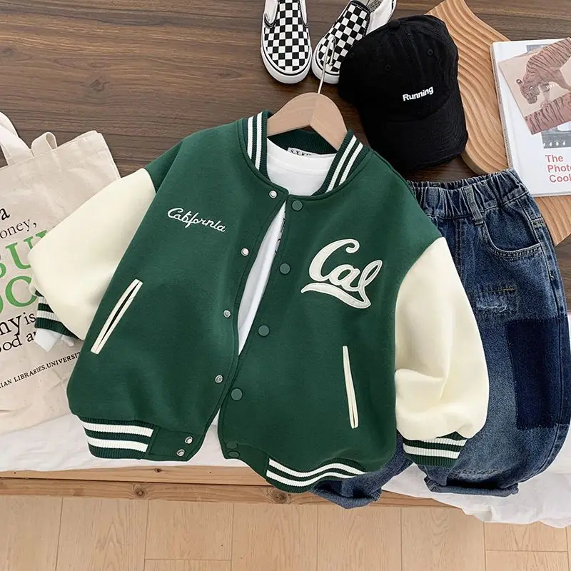 

Uniform Spring Child Jacket Kid Boy For Baby Coat Autumn Outerwear Fashion Clothes Cotton Print Baseball Letter