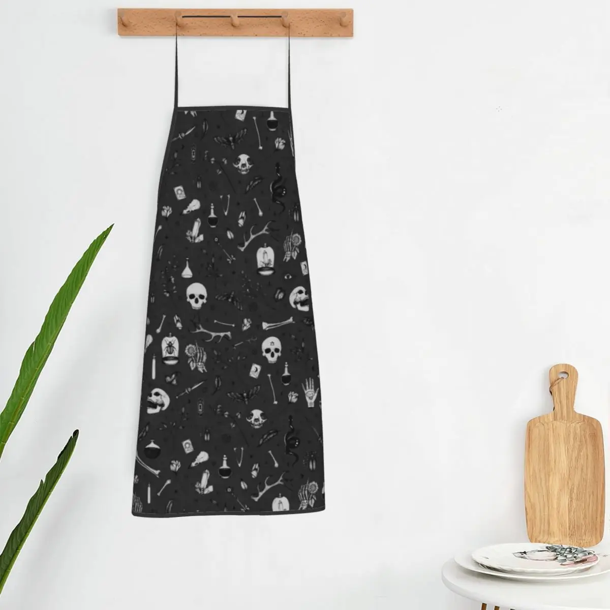 

Фартук для барбекю, Модный фартук темно-серого цвета с художественным принтом в готическом стиле, с черепом, без кармана, аксессуар для кухн...