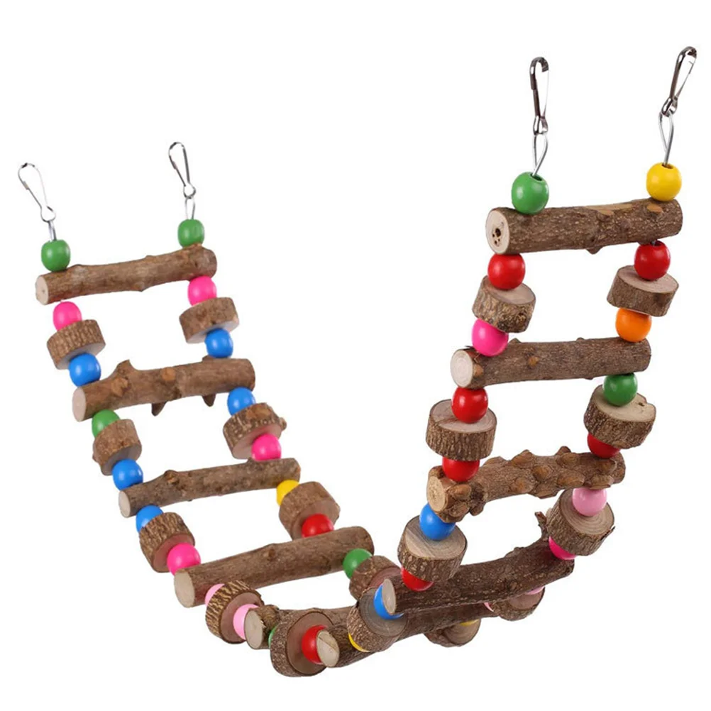 

Parrot Climbing Ladder Swing Bird Wood Chew Toy Pet Plaything Perch Hanging Accessories