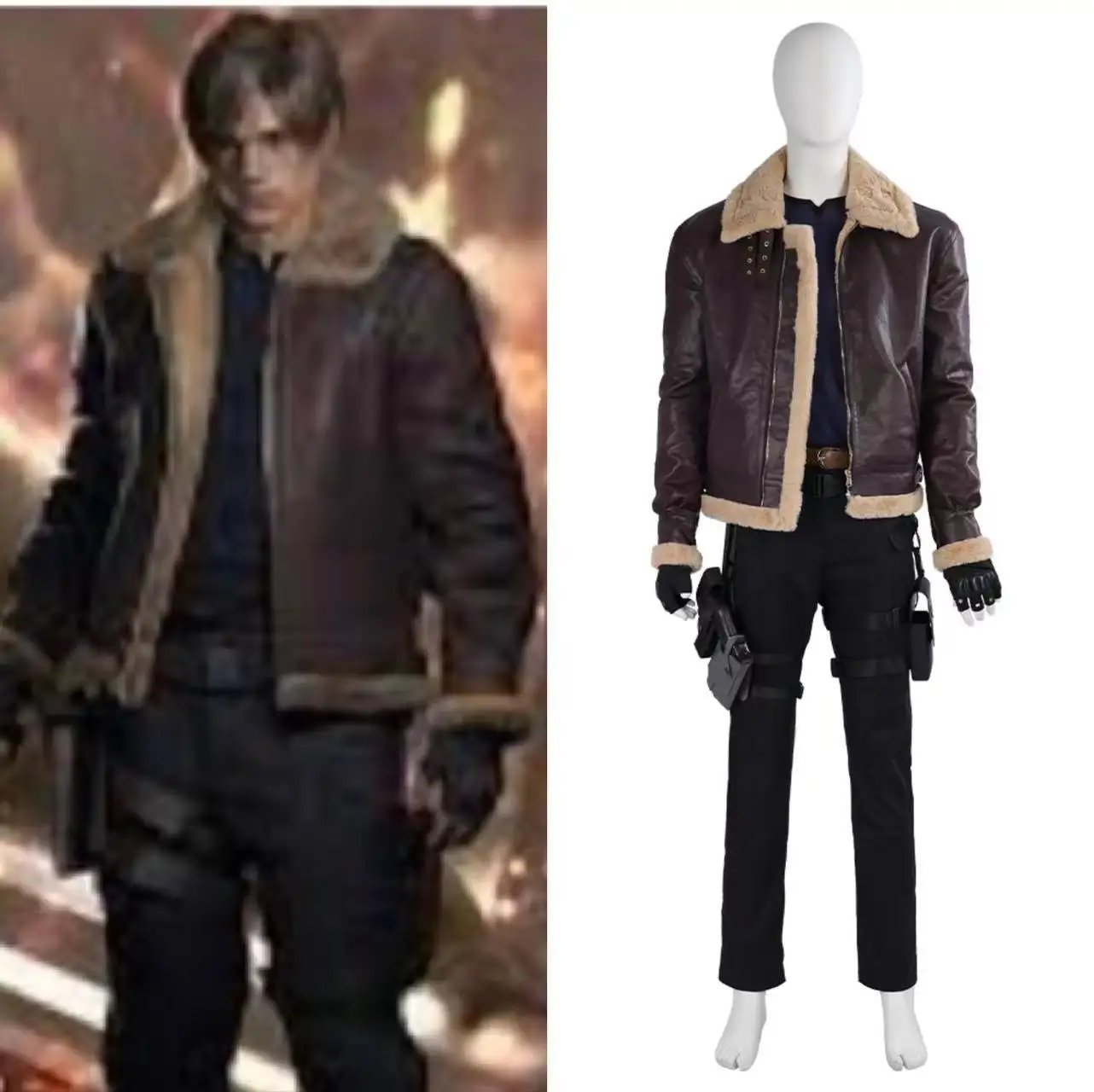 

Remake Leon Scott Kennedy Cosplay Custome Police Uniform Suit Full Set With Props Jacket Halloween Carnival Outfits