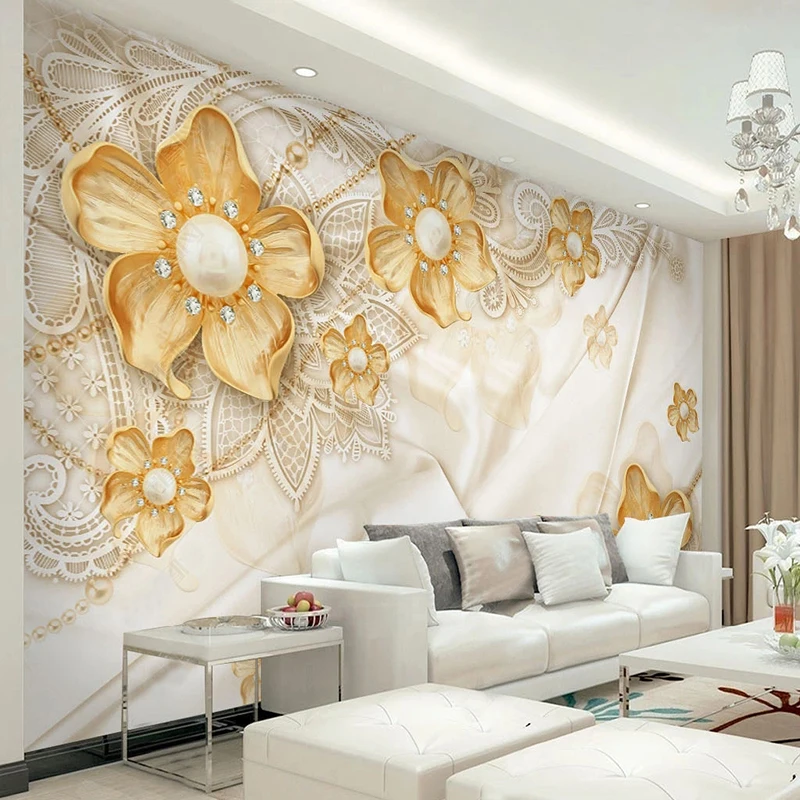 

3D обои золотой европейский стиль украшения Цветы фото настенные фрески Гостиная ТВ диван спальня домашний декор фон 3D Фреска