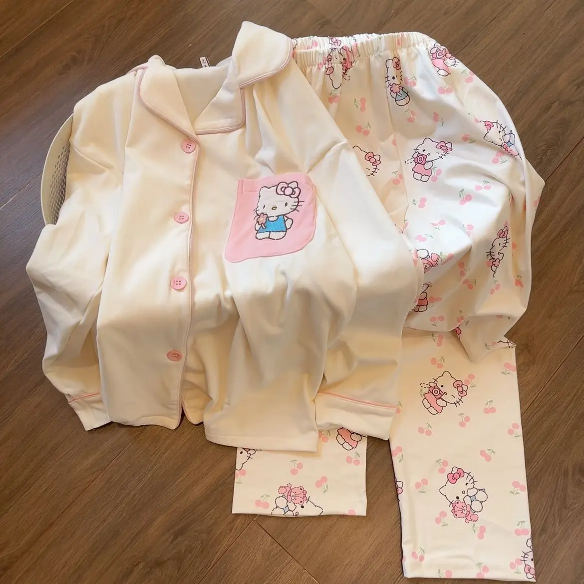 Kawaii Sanriohellokitty пижамный комплект для девочек осенне-зимние брюки с длинными
