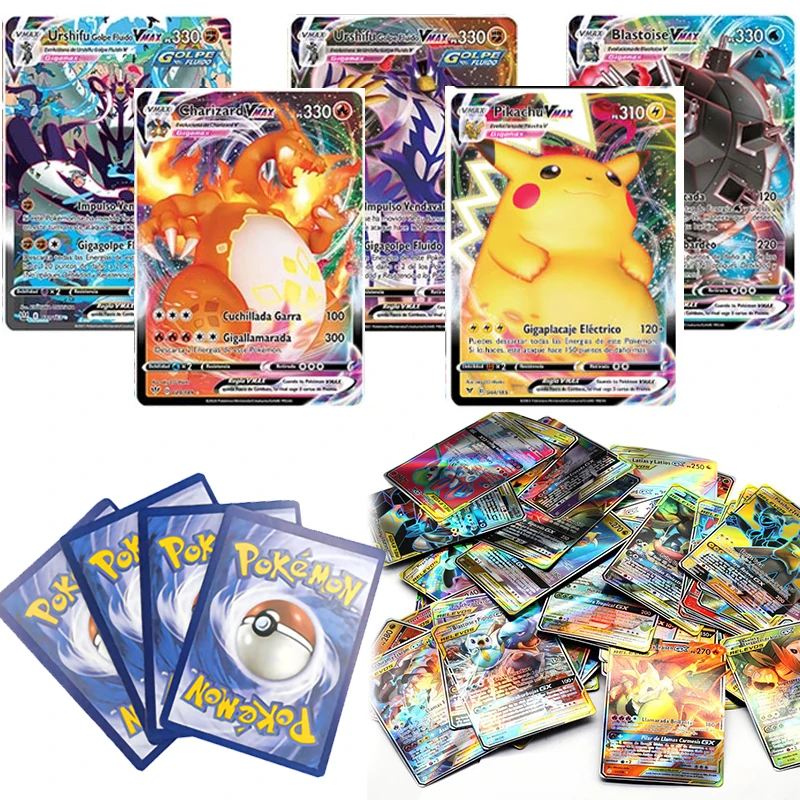

100pcs Pokemon Cards In Spanish VMAX GX Tag Team Energy Shining Trading Collection Card Booster Castellano Español Children Toys
