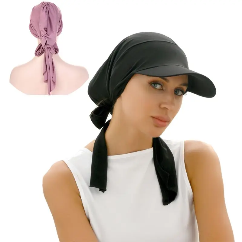

New Soft Modal Muslim Turban Hat Islamic Women Bonnet India Hat Solid Sun Shade Long Ribbon Cap Female Chemotherapy Headwrap
