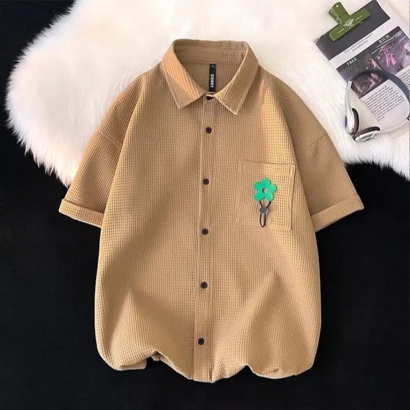 

Рубашка-поло для мужчин и женщин, Повседневная Свободная модная вафельная парная рубашка-поло с коротким рукавом, Топ в стиле Харадзюку, y2k, ...