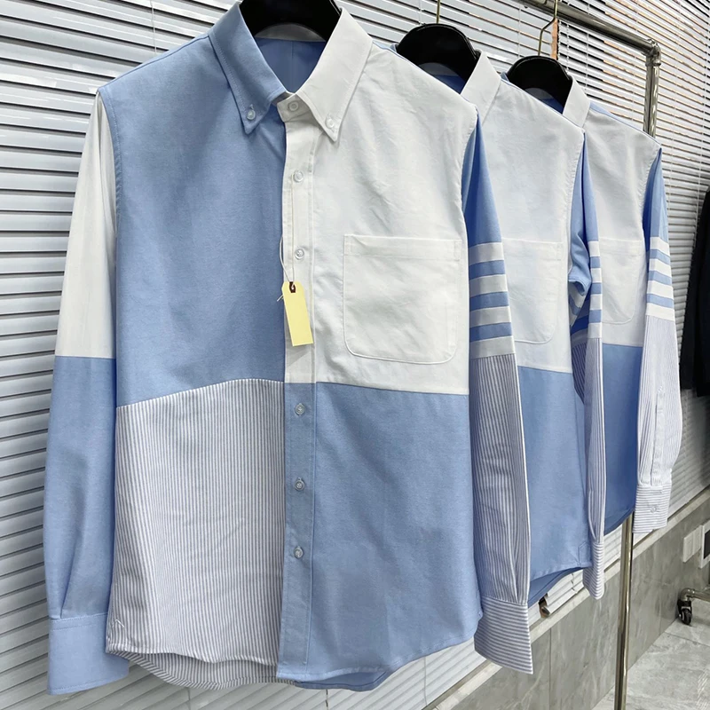 

Рубашка TB THOM мужская с длинным рукавом, роскошная брендовая дизайнерская повседневная одежда в стиле пэчворк, на все сезоны