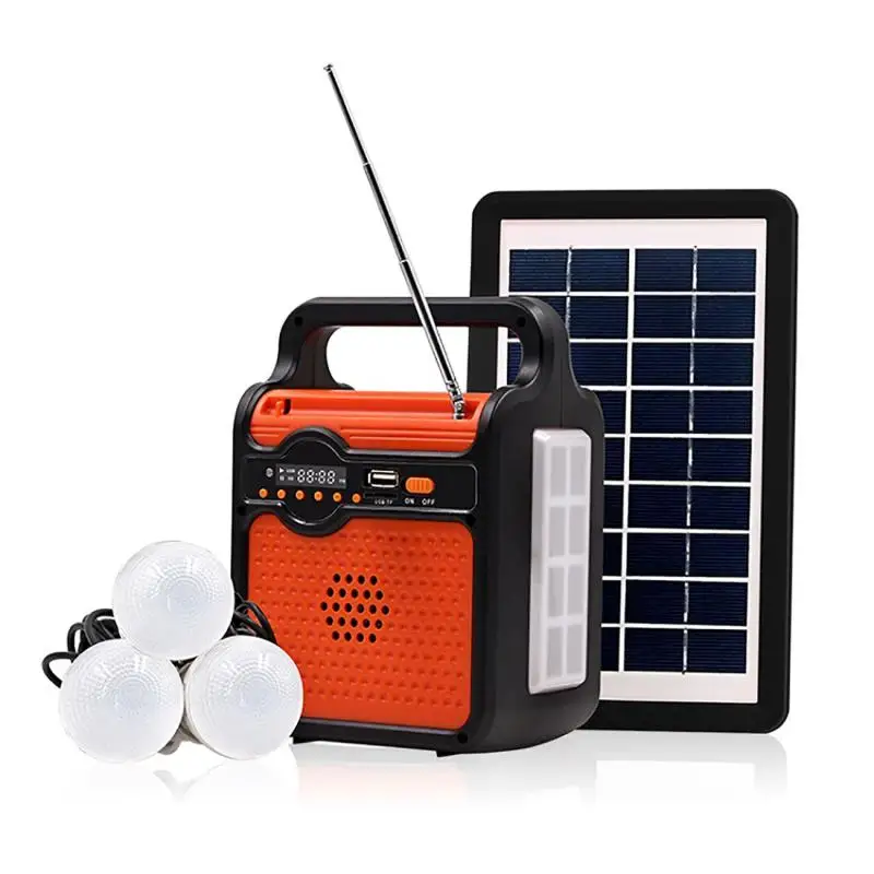 

NEW 25W Solar Light Solar Power Panel Generator Kit Home System 3 LED Bulb Highlight Energy Saving Light Solar Lighting with FM