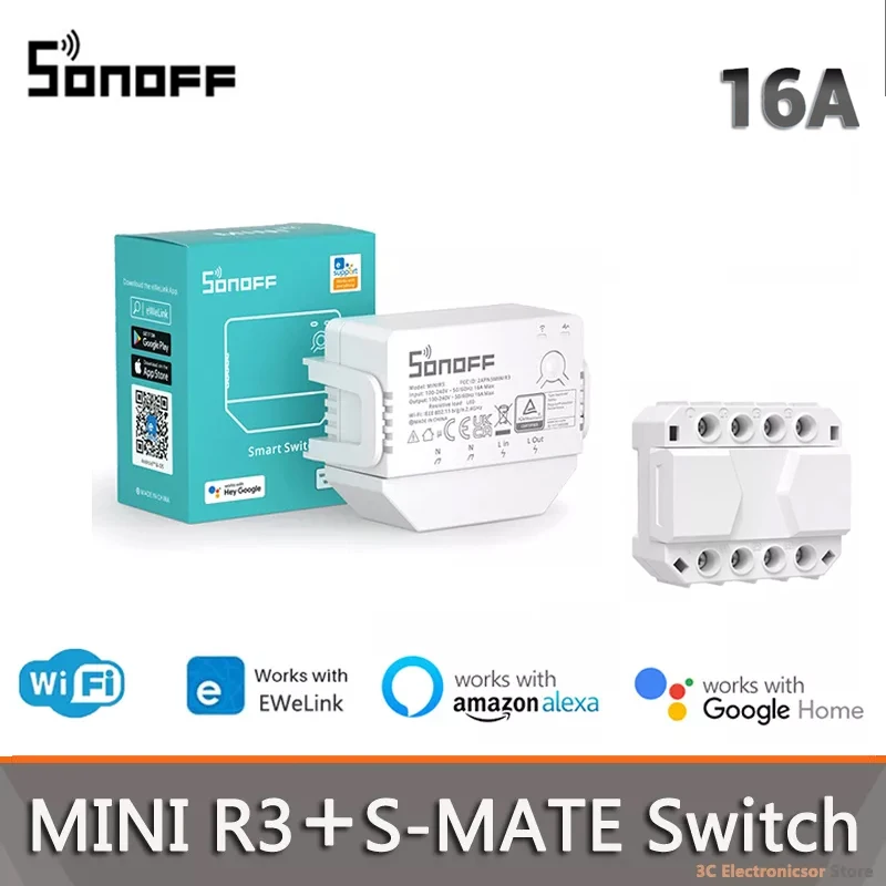 

Переключатель SONOFF MINI R3 с поддержкой Wi-Fi, 16 А