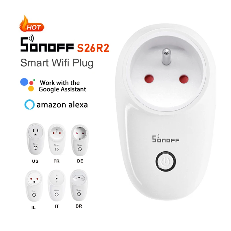 

Sonoff S26R2 S26 R2 WiFi 16A Smart Socket Plug Real Timer Switch Remote Control For eWelink Work with Alexa Google Home