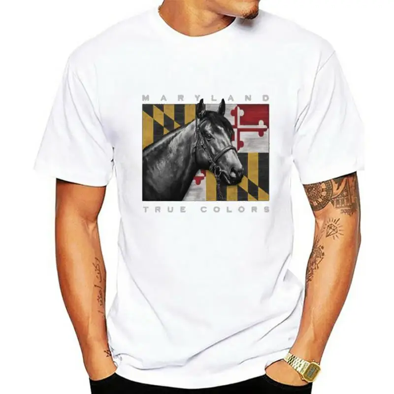 

Horse Thoroughbred with MD Flag T shirt Maryland True Colors