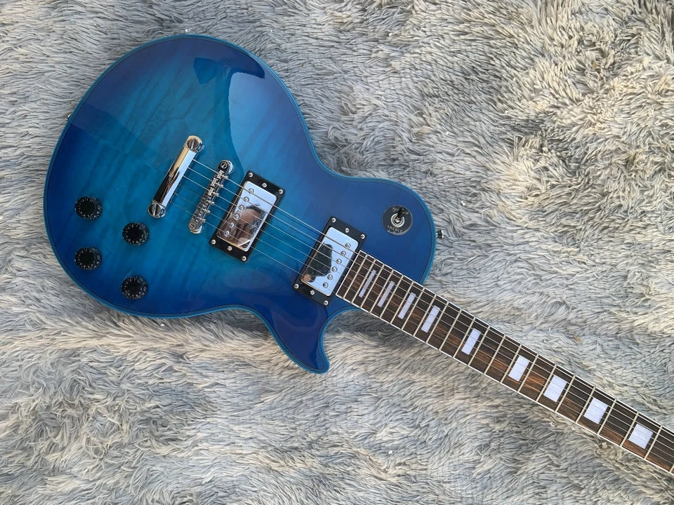 

В наличии Classic custom shop, электрическая гитара голубого цвета LP, твердый корпус из красного дерева со стеганой кленовой гитарой, бесплатная доставка