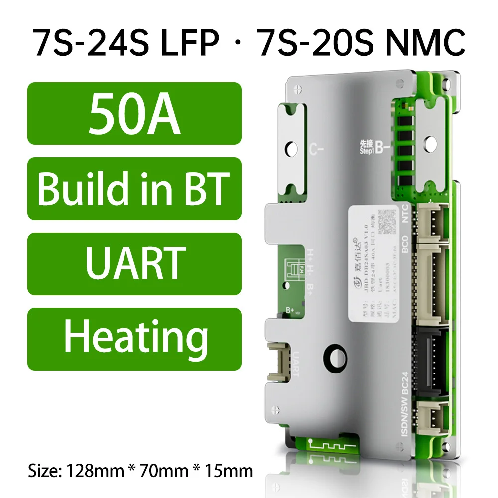 Фото JBD DB24SA03 Встроенный BT 7S-24S 8S 9S 10S 11S 12S 13S 14S 15S 16S 20S 21S 40A 50A 60A 80A Smart BMS LFP NMC с подогревом UART №4
