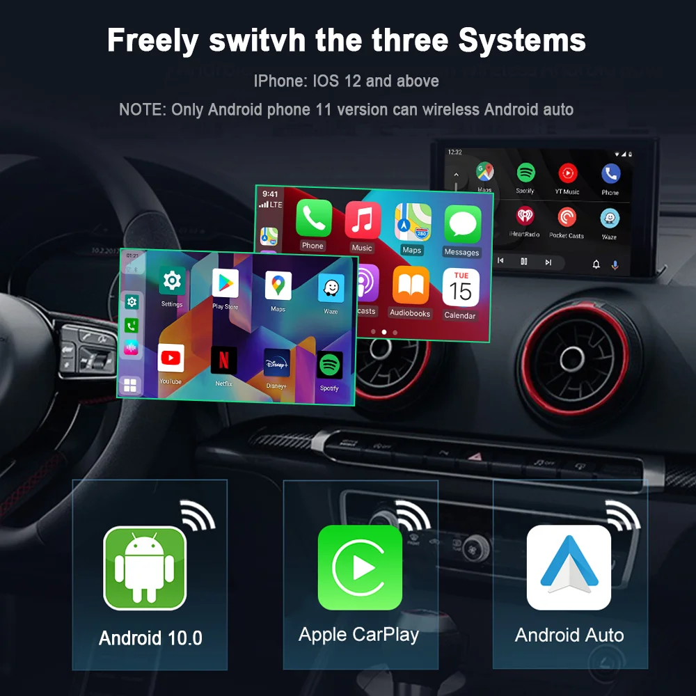 Андроид Авто Беспроводной КарПлей Ai Бокс Нетфликс 10.0 Система UX999MAX Qualcomm 8Core 4-64G Для Ford Kia Hyundai Audi Benz VW Mazda на.