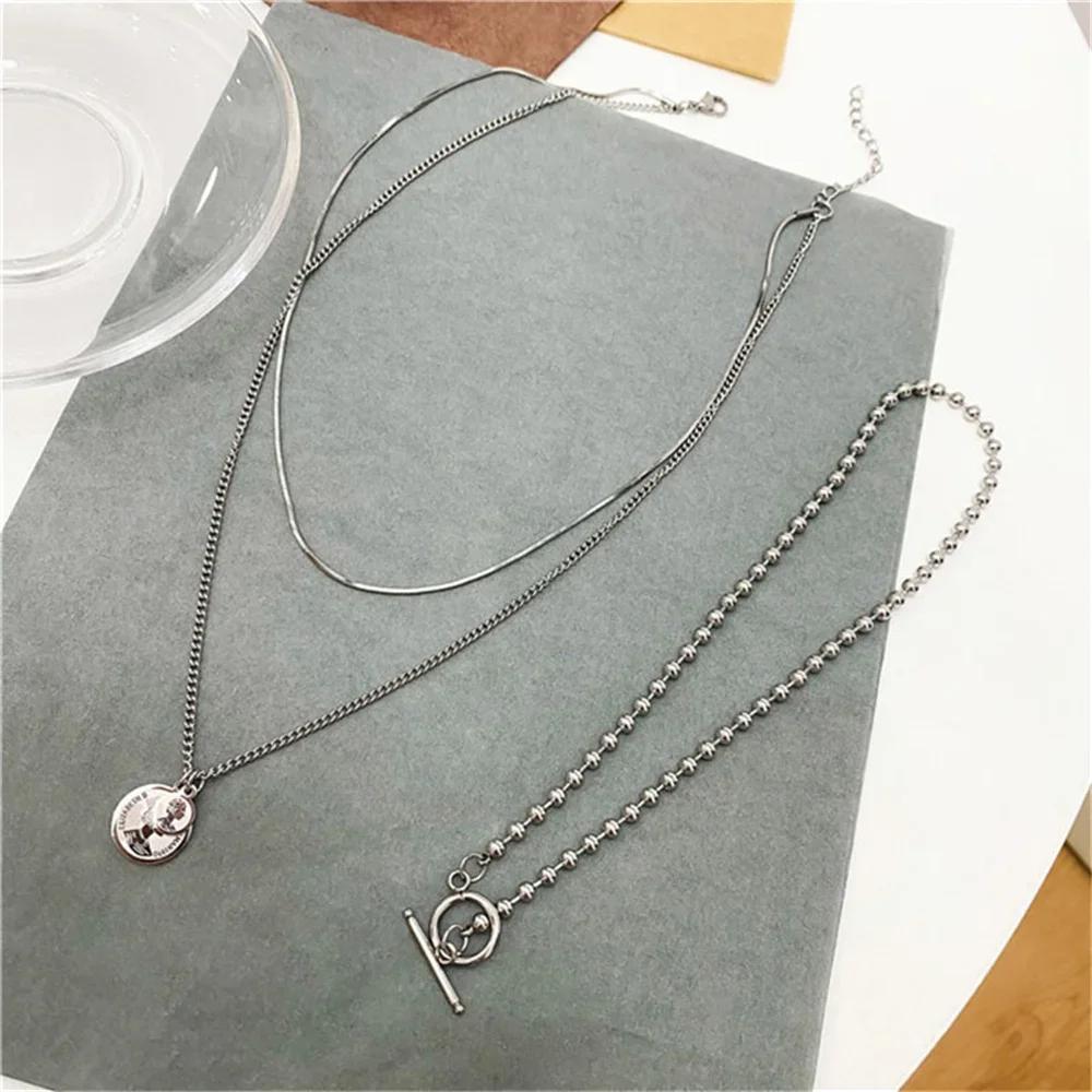 Модное Многоуровневое ожерелье с подвеской из серебряных бусин для женщин 2021