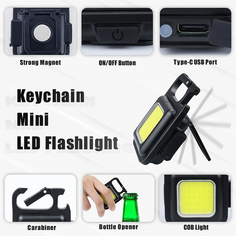 

ZK30 USB Rechargeable Portable Multifunctional Mini LED Flashlight Work Light Pocket Flashlight Keychains Camping Corkscrew