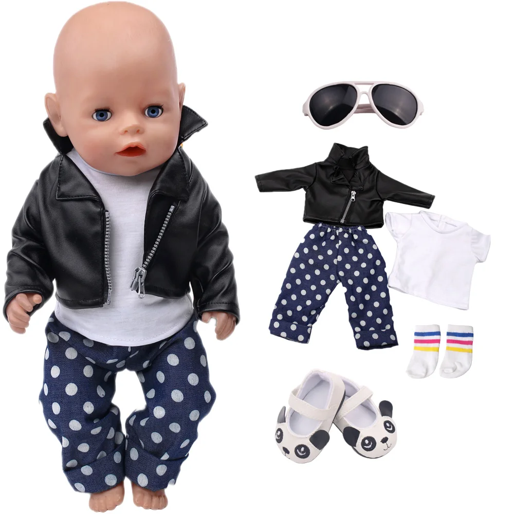 Leather Clothes Cowboy 3 Piece Set Handsome Cute 18 Inch American &43cm Doll Newborn Girl Boy Toy Birthday  Gifts