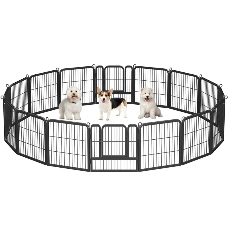 

16 Panels Metal Heavy Duty Dog Playpen with Door, Black