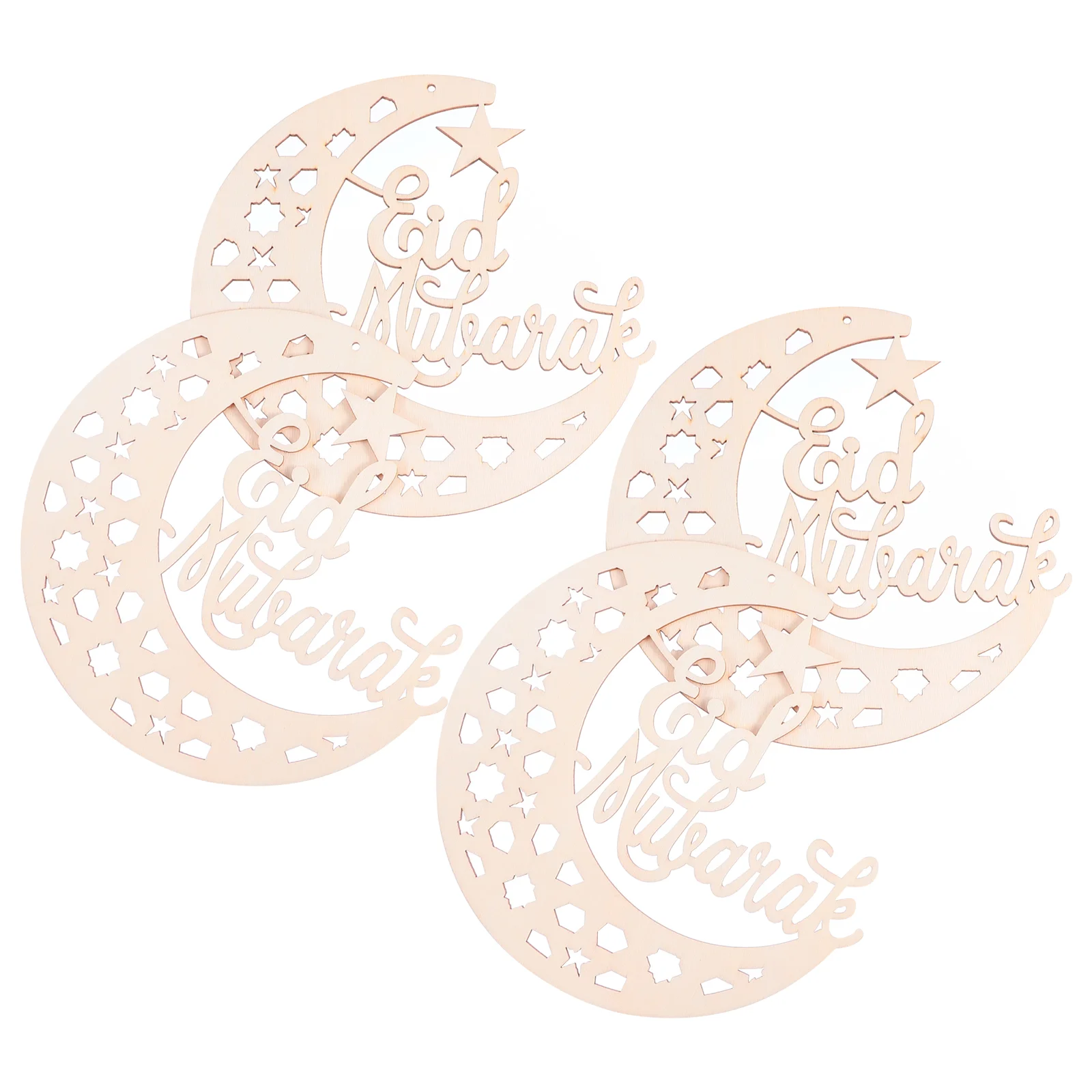 

6 Pcs Woodsy Decor Moon Wood Slice Desktop Decor Eid Mubarak Craft House Ornaments Kareem Supplies Pendant Eid Mubarak Ornament