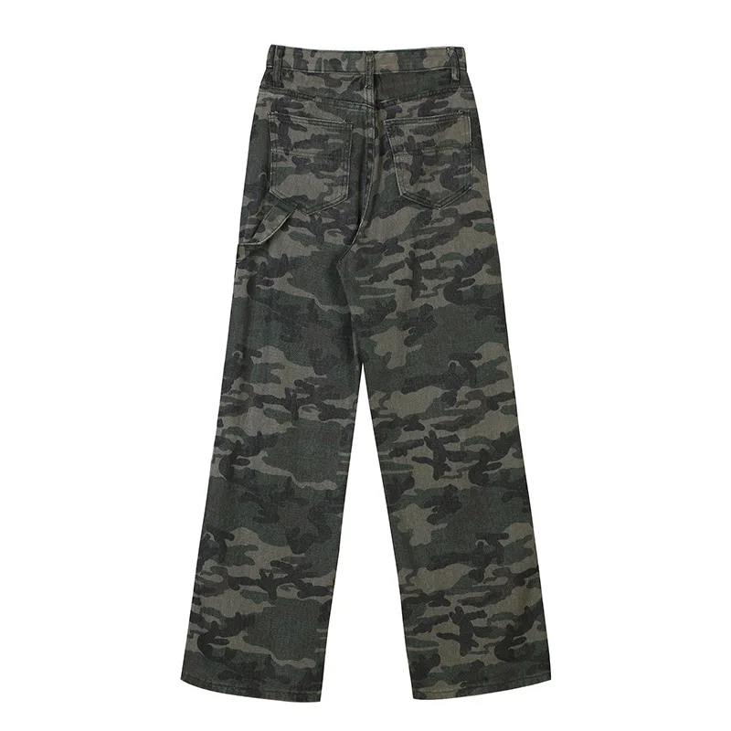 Woman American Jeans Hot Girl Vintage Hiphop Camouflage Overalls Girl Summer Hip Hop Loose Straight Pants Female Trousers