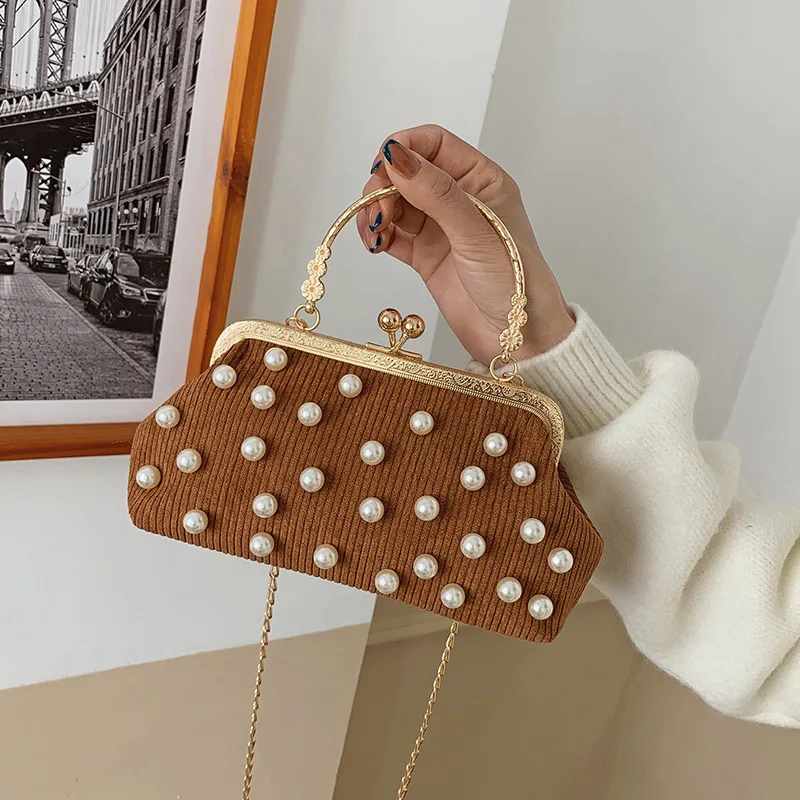 

Pearl Handbag Luxury Design Female Bag European and American Women Dinner Bag Ladies Shoulder Bag Chain Ladies Messenger Bag