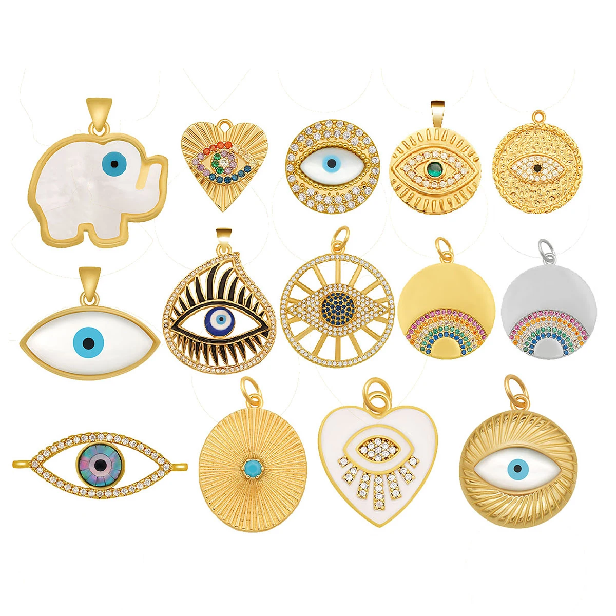 

Colorful Zirconia Round Evil Eye ＆ Animal Pendant for Jewelry Making DIY Necklace Bracelet Earring Gold-plated Shell Accessories