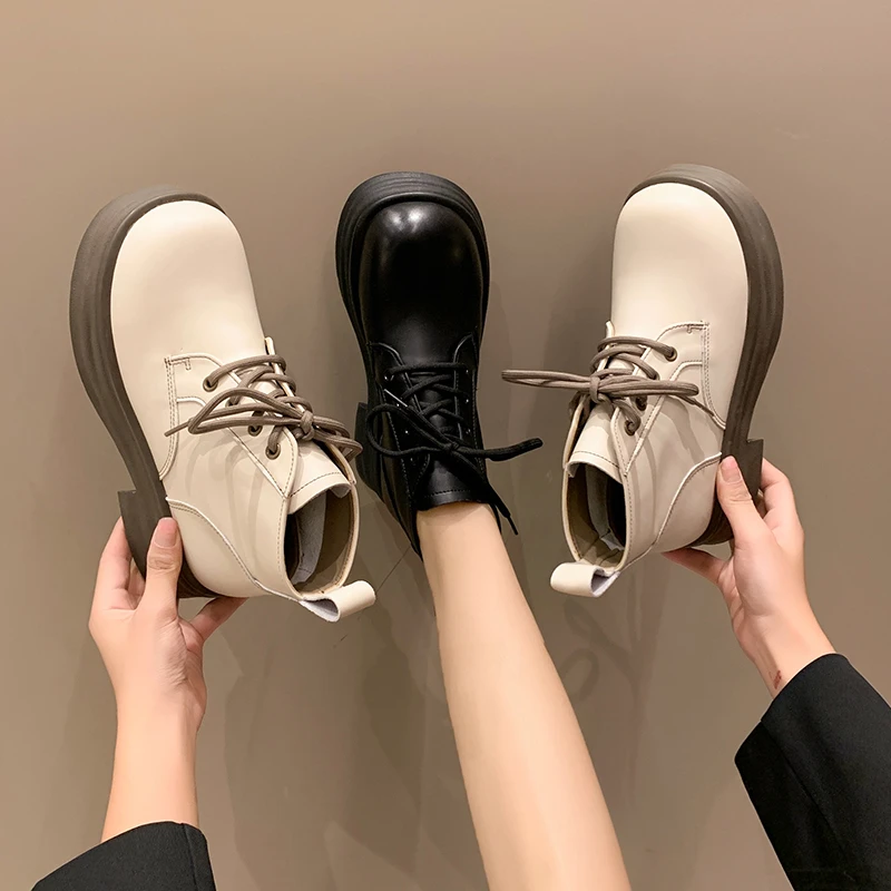Boots Women's Autumn Fashion Boots Autumn Lace-up Shoes Women's Round Toe Simple Women's Boots  2023 New Women Shoes