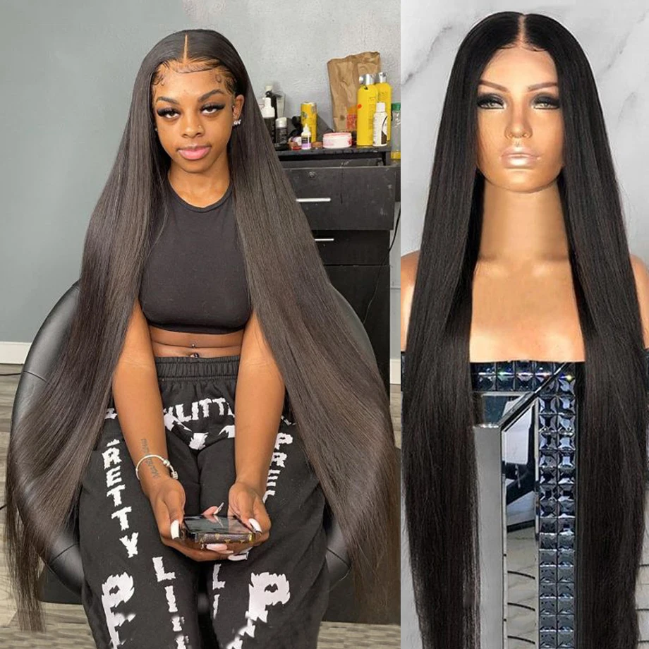 30 40 Inch Straight Lace Front Wig Brazilian 13x4 Lace Frontal pre plucked Bob Wigs For Black Women Human Hair 150/180 Density
