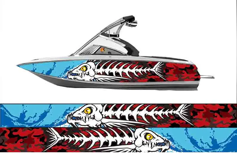 

Виниловая Водонепроницаемая наклейка с абстрактным рисунком рыбьей кости, сине-красная, с рисунком лодки, украшение подходит для любой лодки, изображение и размер на заказ