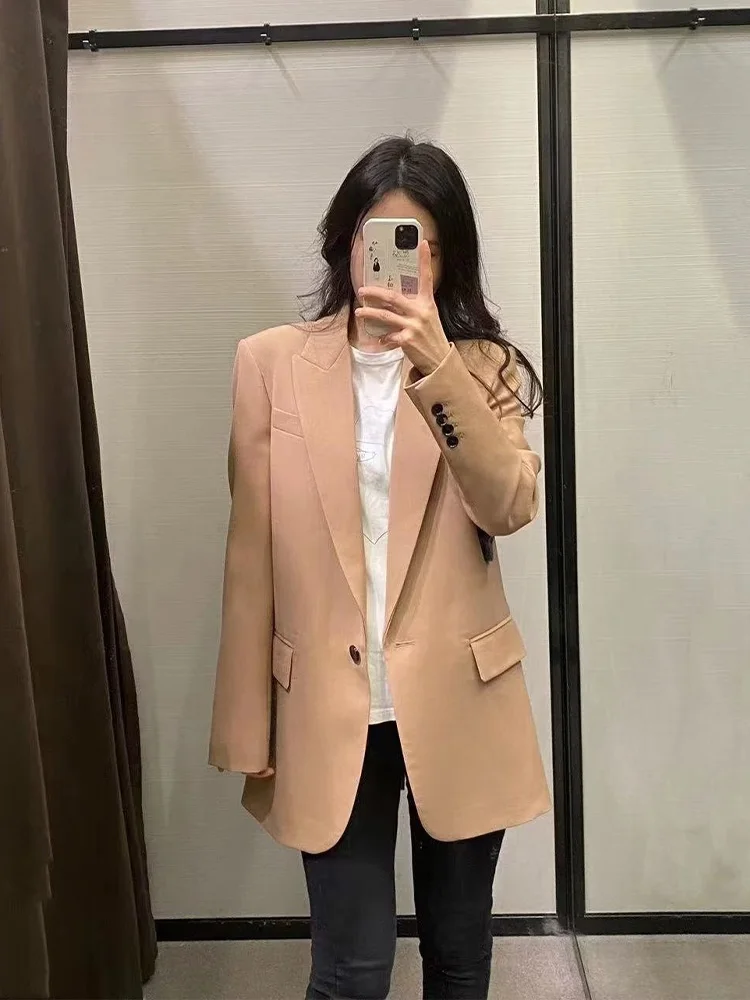 

ZAA Autumn 2022 New Women's Fashion Retro Casual Lapel Single Button Pocket Trim Rear Slit Design Long Sleeve Suit Jacket