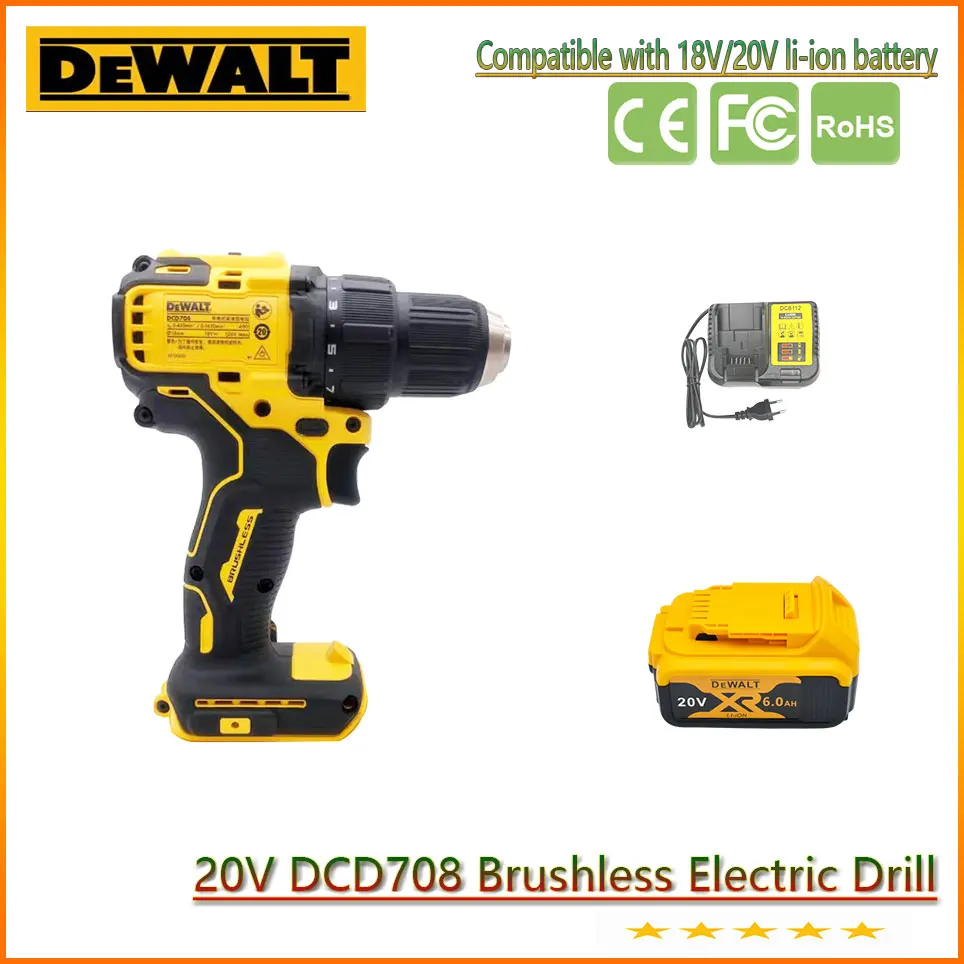 DEWALT DCD708 Brushless Electric Drill 20V Cordless Screwdriver Lithium-Ion Battery Mini Electric Power Screwdriver