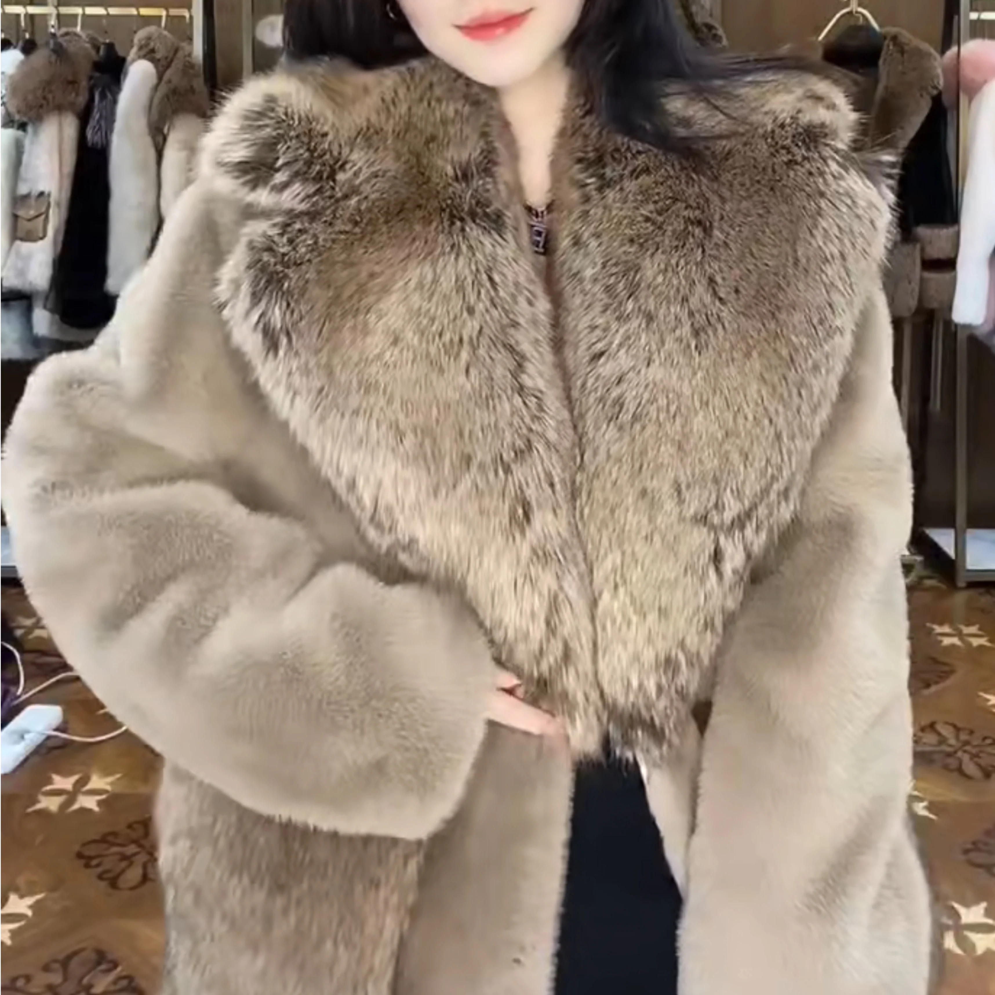 High-End Fur Long Sleeve Women Toka Double Face Wool Warm Mid-Length Coats 2022 New Winter Fashion Casual Elegant Fur Jacket