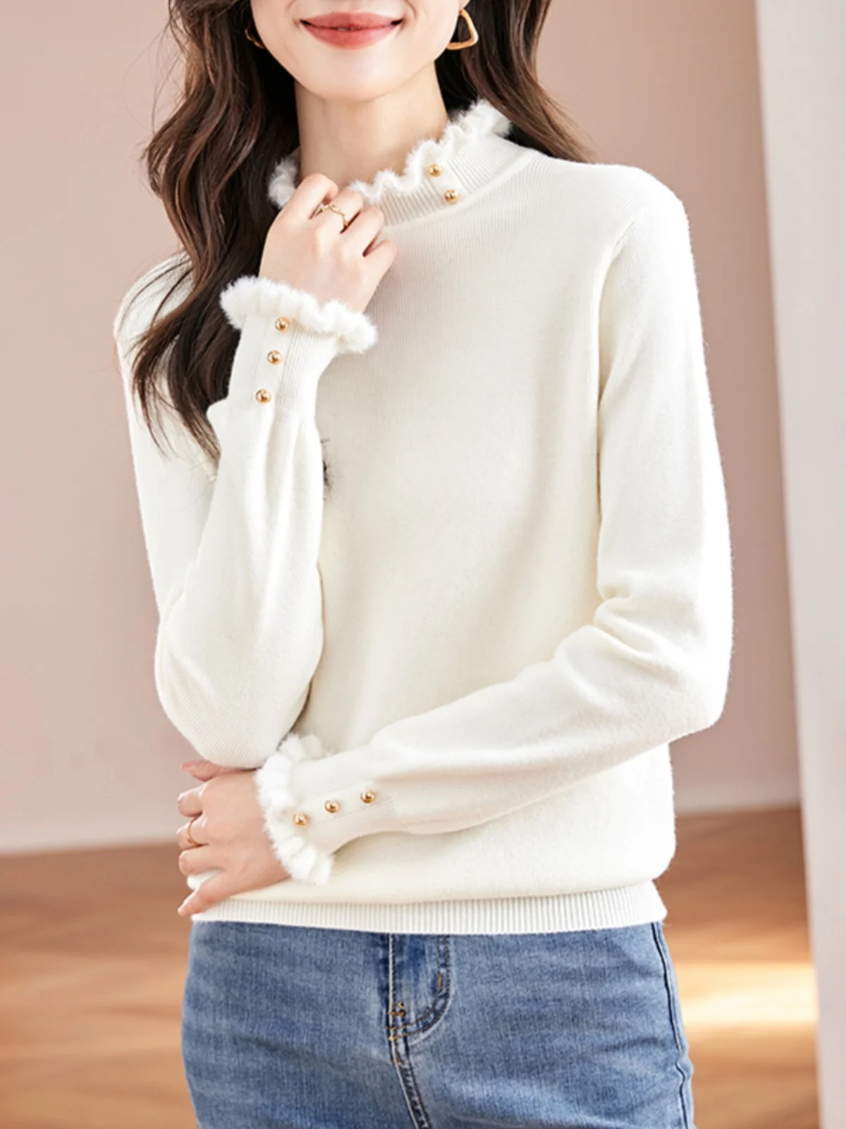 Knitted Bottoming Shirt Women Autumn and Winter 2024 New Western Sle Fashion Inner wear Beautiful Half-high Collar Sweater Top